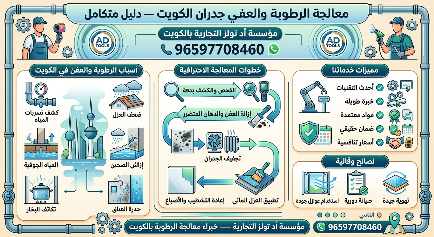 You are currently viewing معالجة الرطوبة والعفن في جدران الكويت — دليل متكامل مؤسسة أد تولز التجارية بالكويت96597708460 